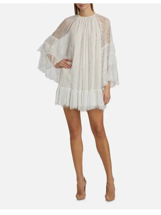 Alice & Olivia Delia Lace Ruffled Tunic Minidress - Picture 1 of 15